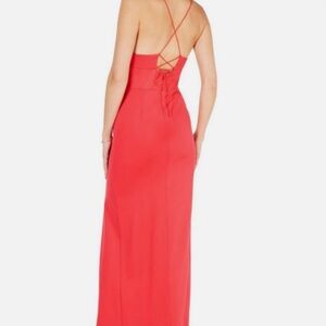 Adrianna Papell Women's Lola Jersey Slit Evening Ball Gown Hot Tomato Size 12